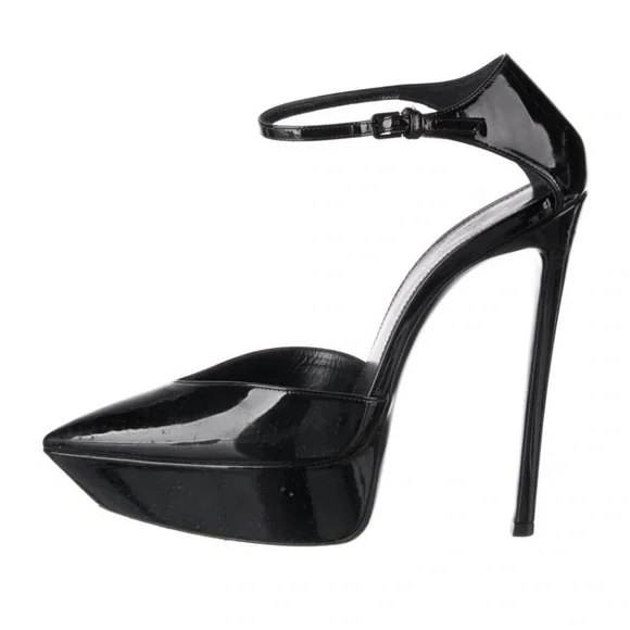 Saint Laurent Black Patent Pointed-Toe Slingback Heels - Picture 2 of 5